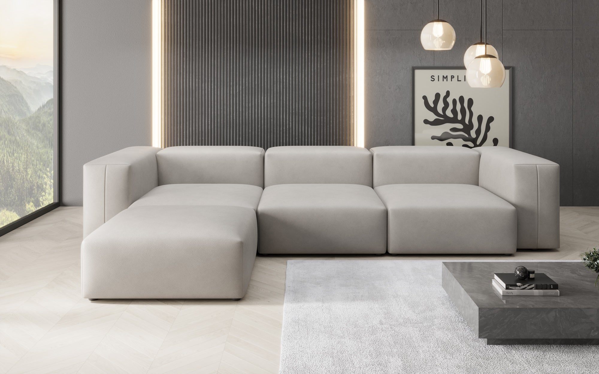 Designer L Sofa Snug in Genuine Leather