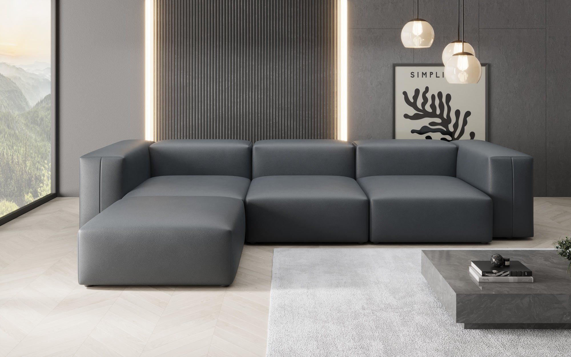 Designer L Sofa Snug in Genuine Leather