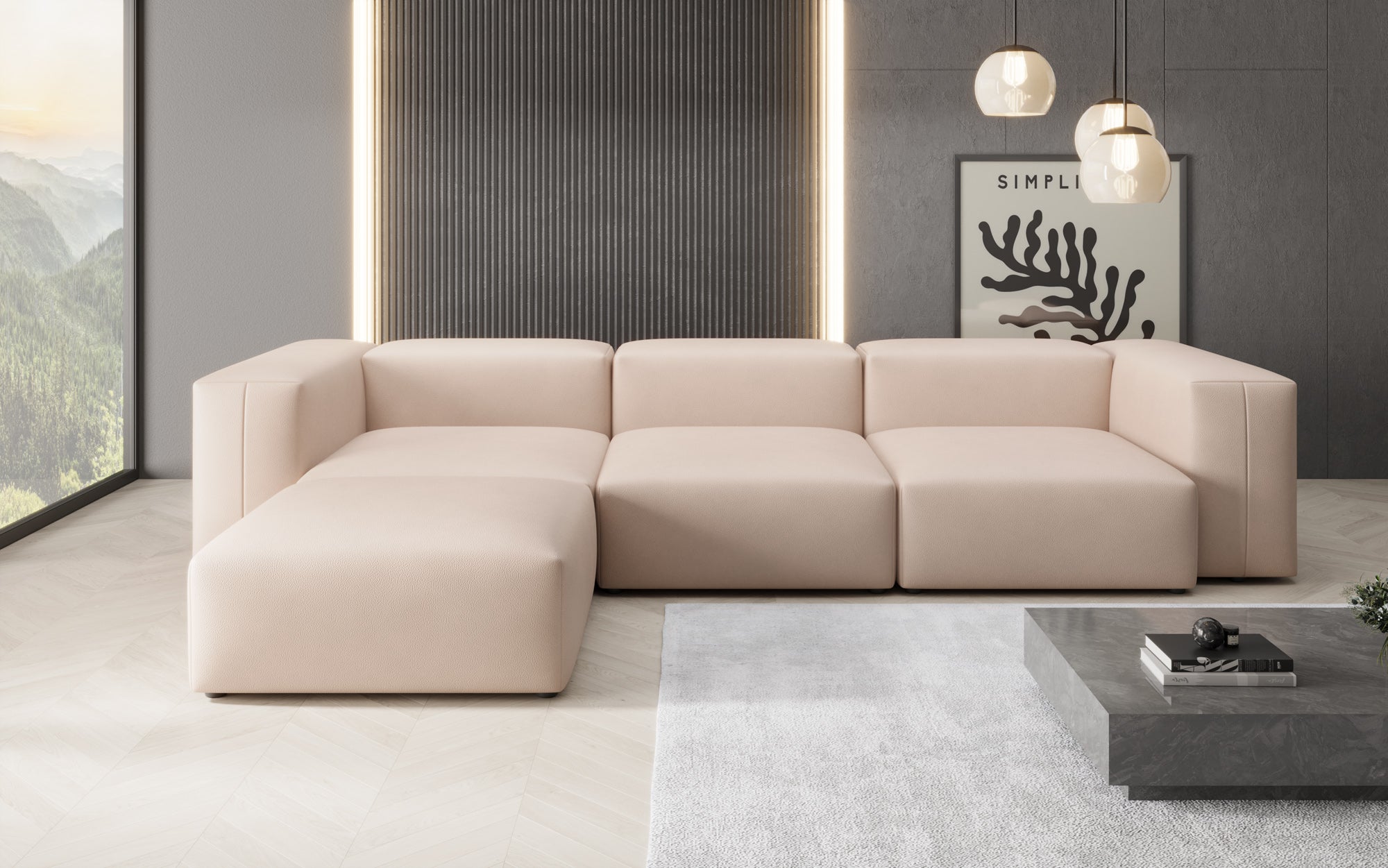 Designer L Sofa Snug in Genuine Leather