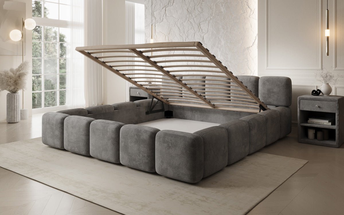 Designer upholstered bed Giulia Corduroy with storage space