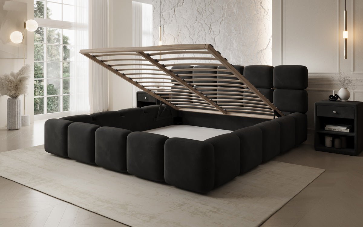 Designer upholstered bed Matilda velvet with storage