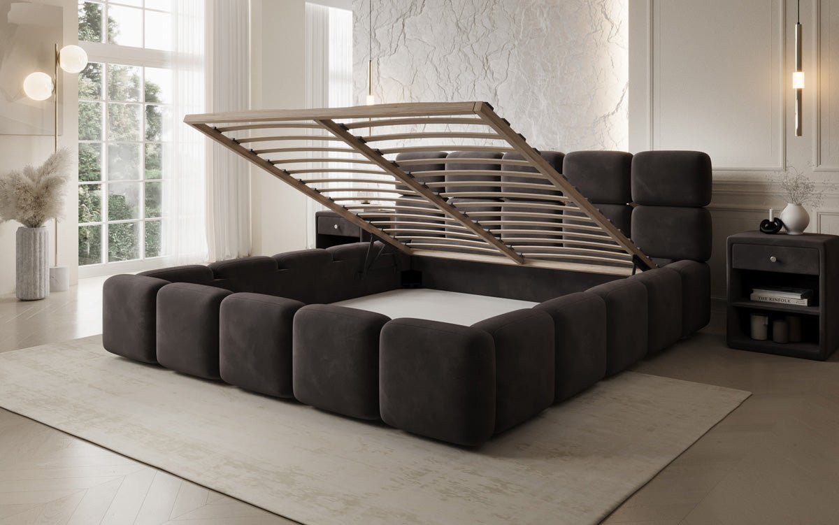 Designer upholstered bed Matilda velvet with storage