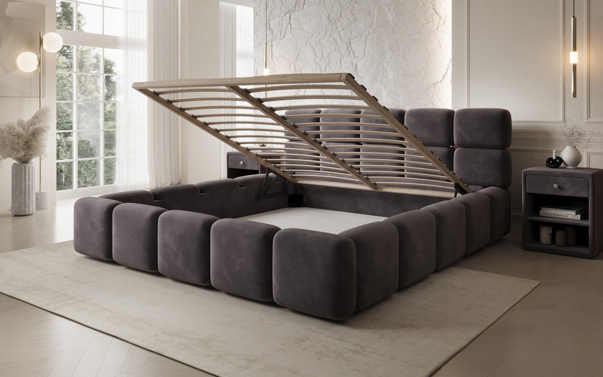 Designer upholstered bed Matilda velvet with storage