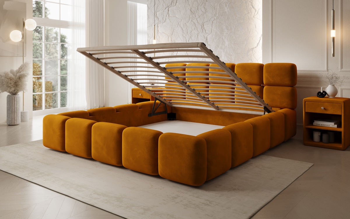 Designer upholstered bed Matilda velvet with storage