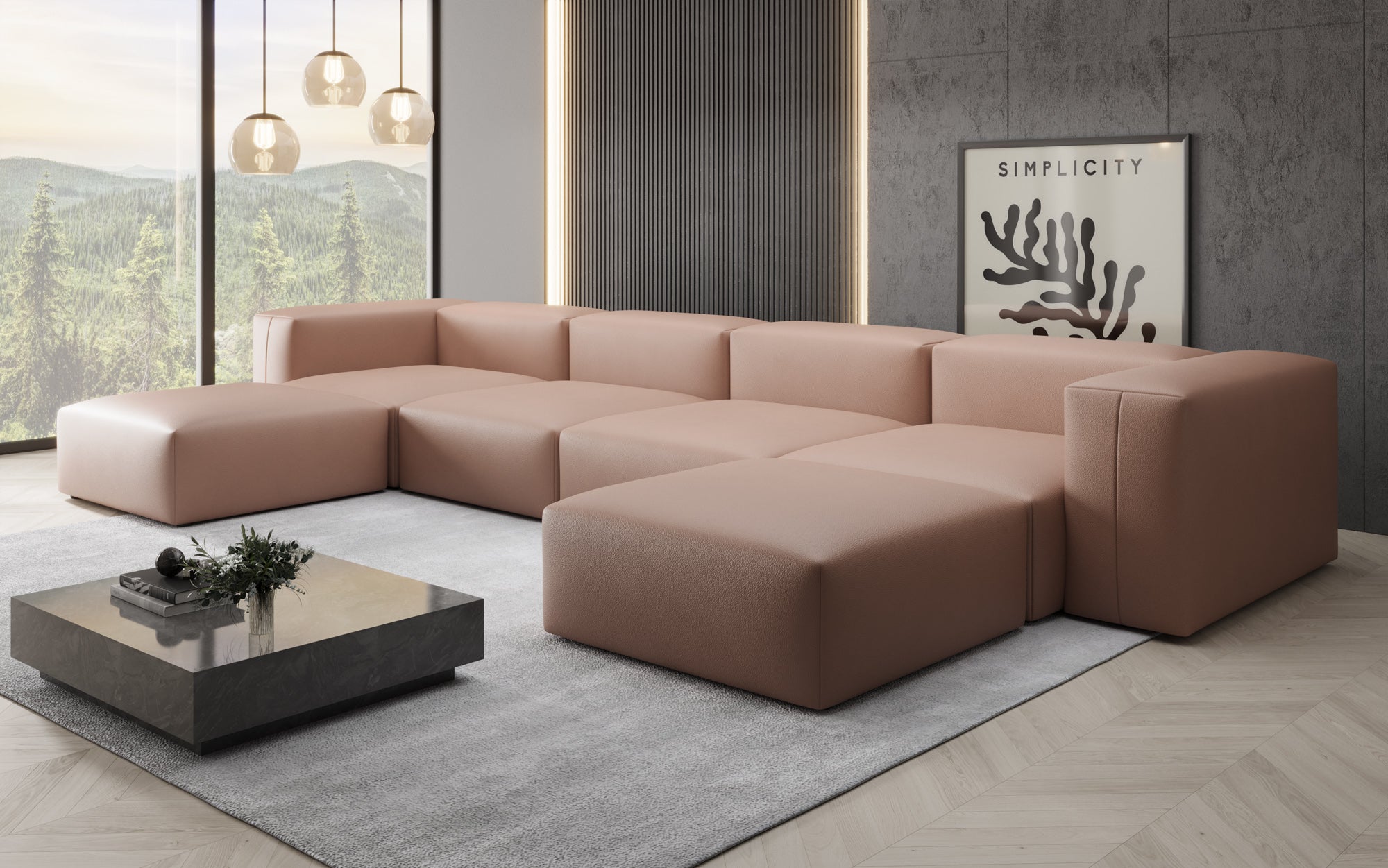 Designer U Sofa Snug in Genuine Leather
