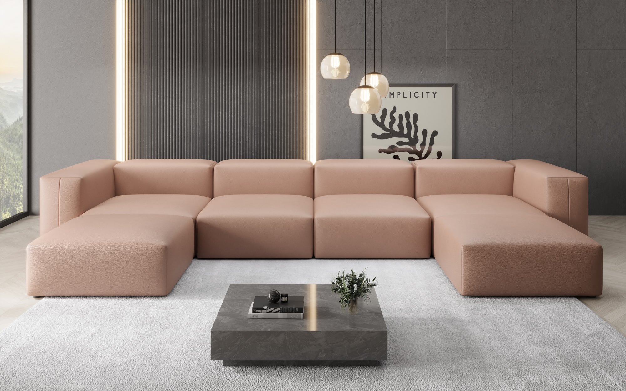 Designer U Sofa Snug in Genuine Leather