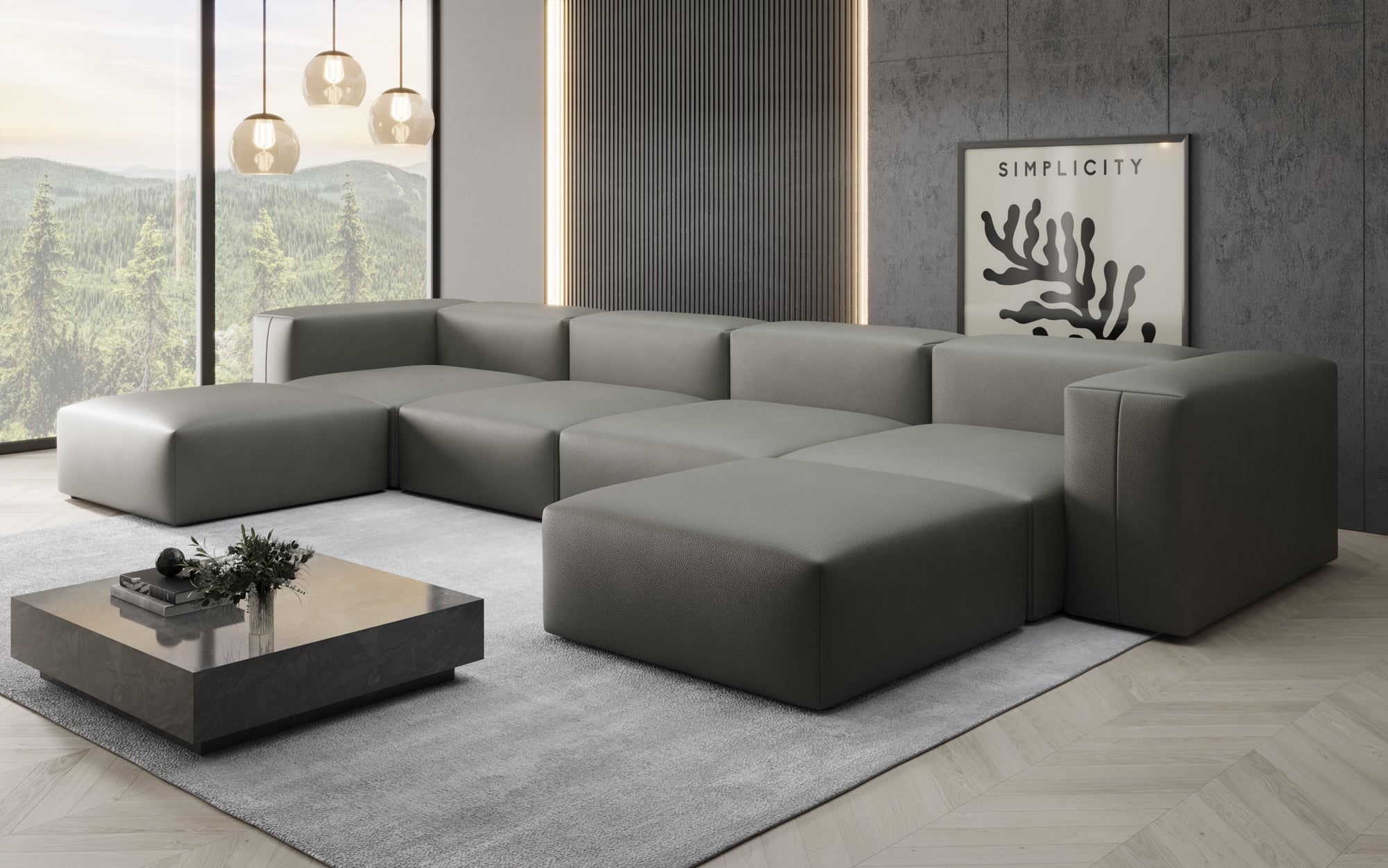 Designer U Sofa Snug in Genuine Leather