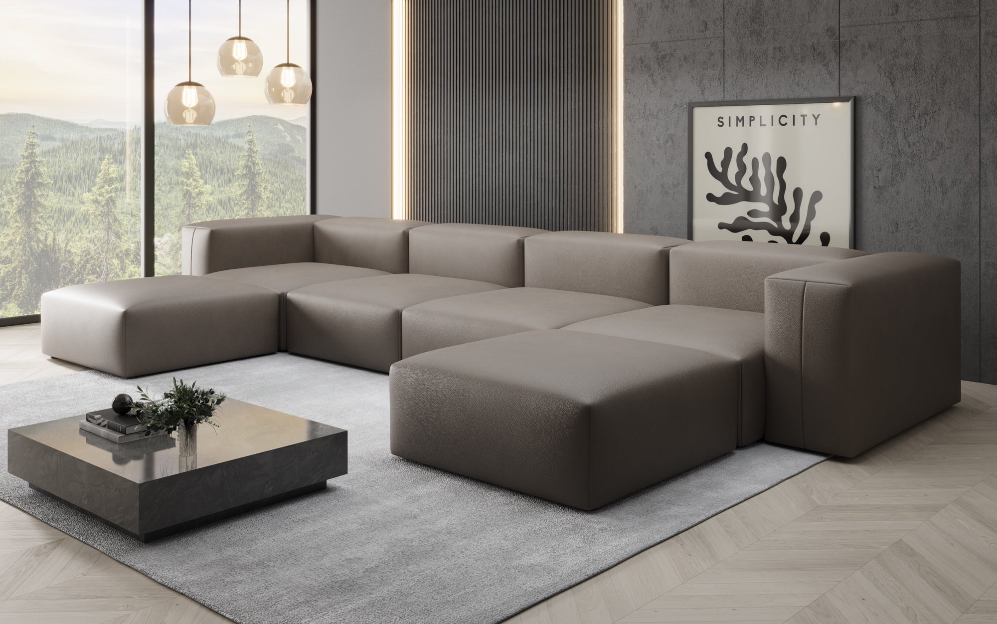 Designer U Sofa Snug in Genuine Leather