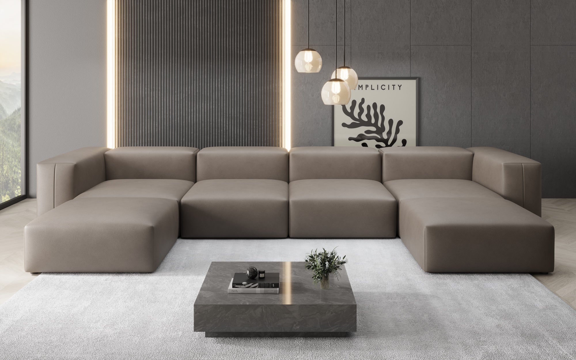 Designer U Sofa Snug in Genuine Leather