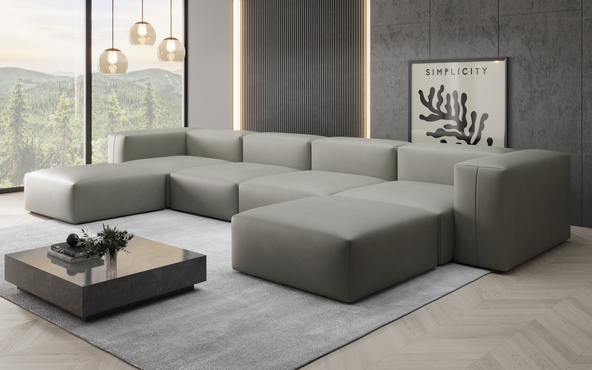 Designer U Sofa Snug in Genuine Leather
