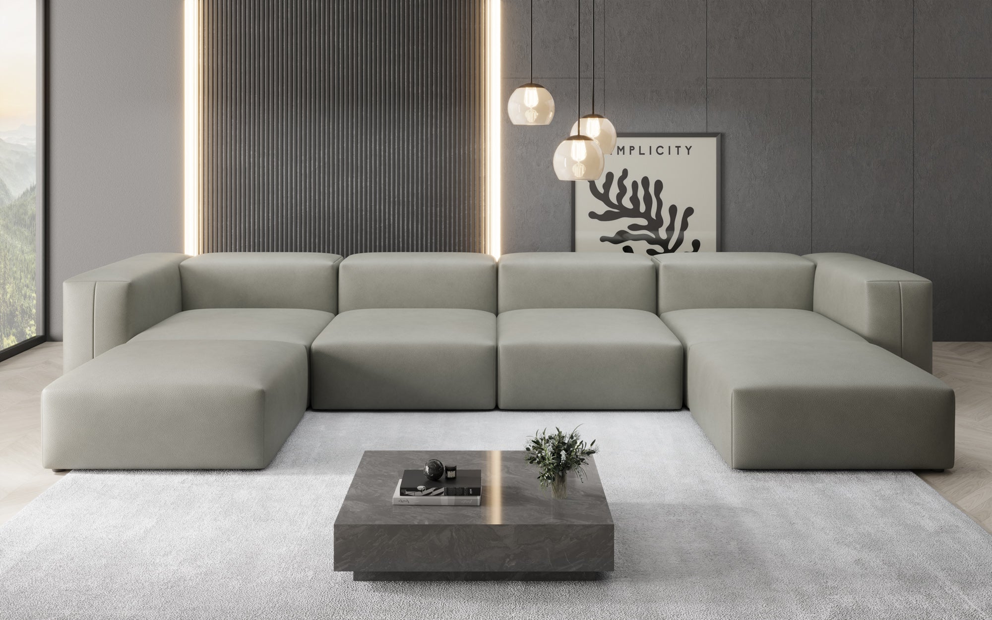Designer U Sofa Snug in Genuine Leather