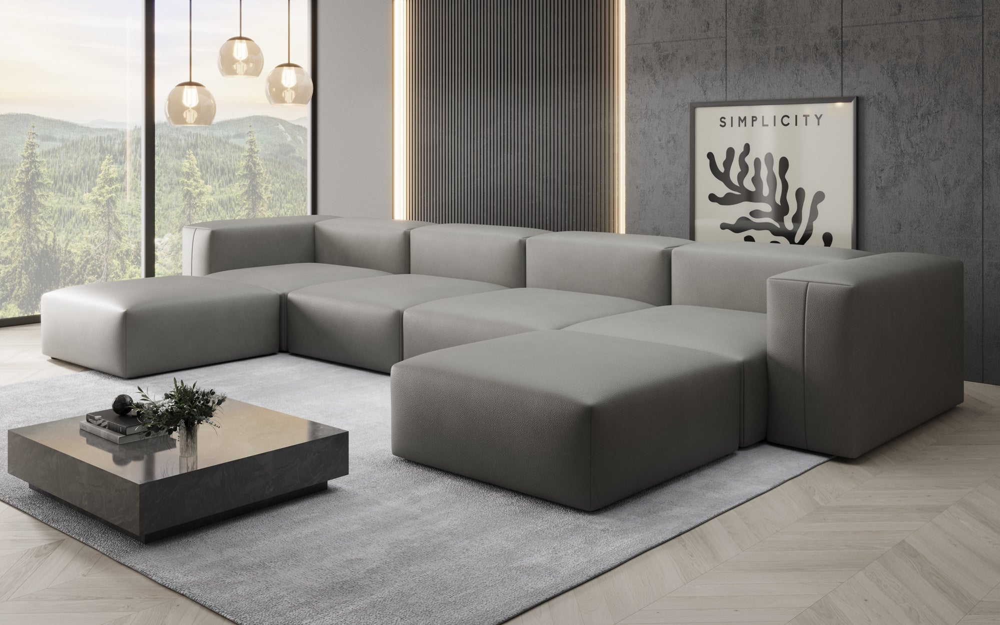 Designer U Sofa Snug in Genuine Leather