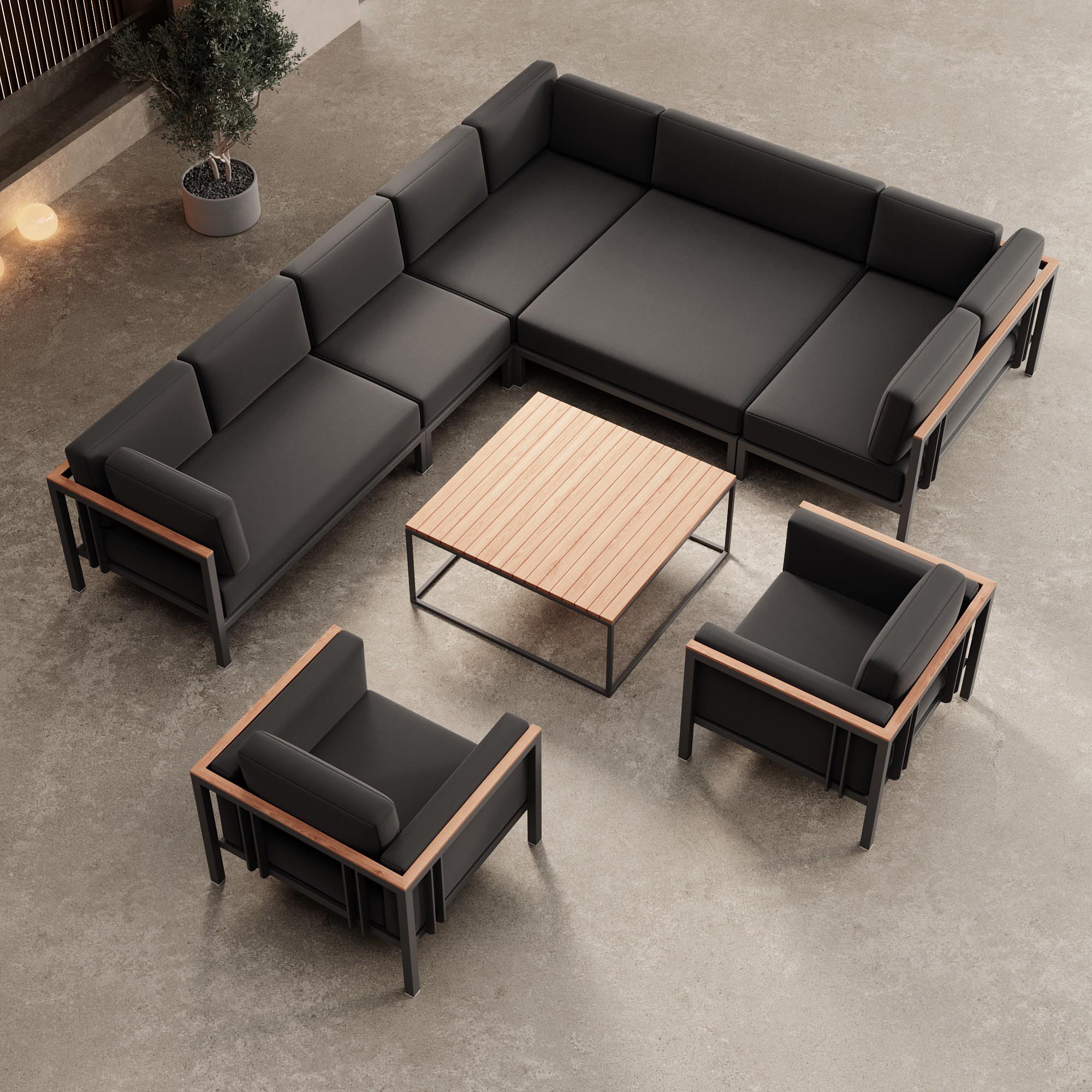 Euphoria – Ecklounge & 2 Loungesessel mit Tisch aus Aluminium | Aevora™ Kollektion