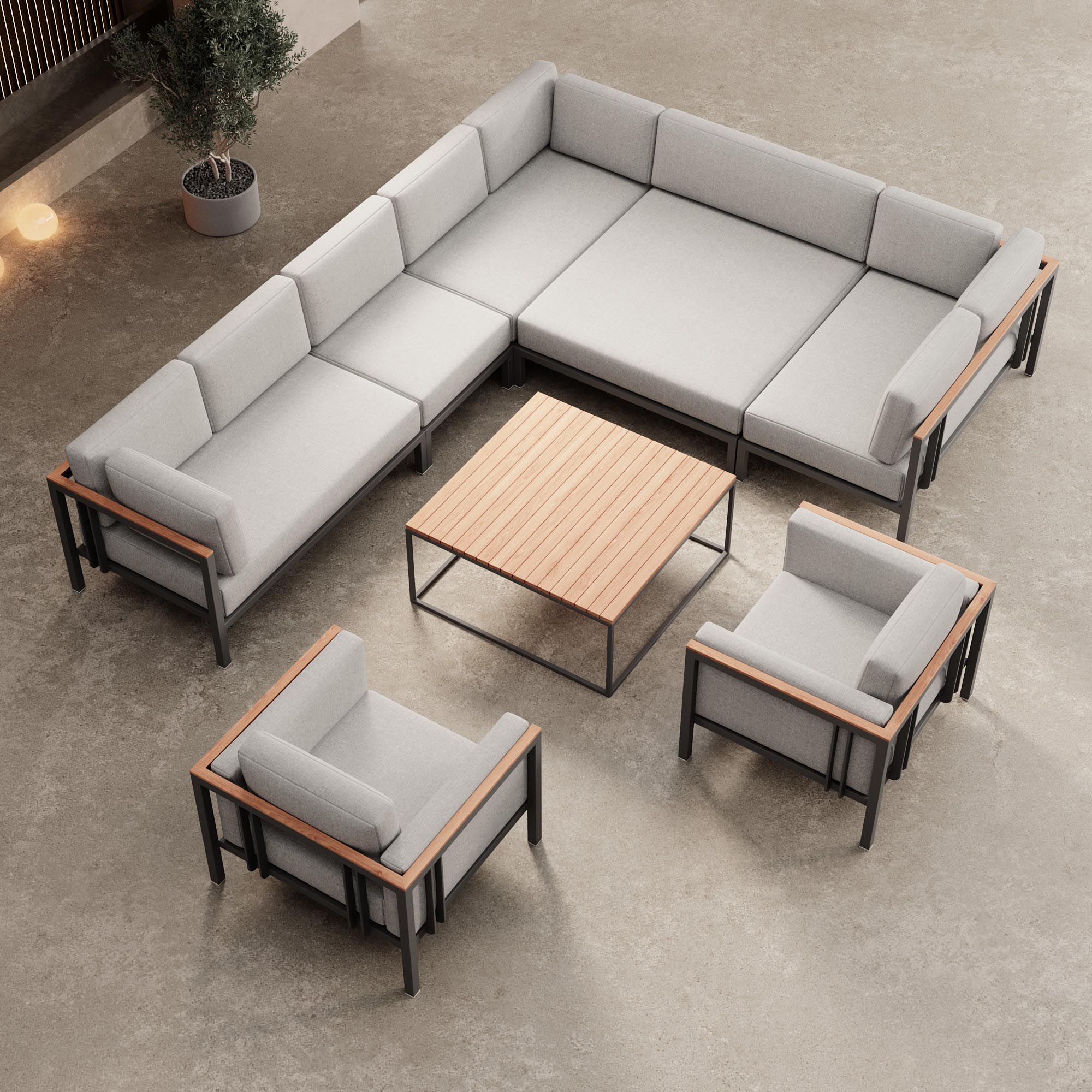 Euphoria – Ecklounge & 2 Loungesessel mit Tisch aus Aluminium | Aevora™ Kollektion
