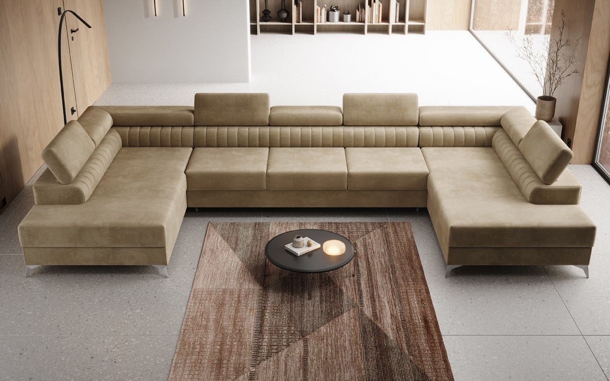 Designer Sofa Aurea U XXL with Sleeping and Folding Function in Velvet