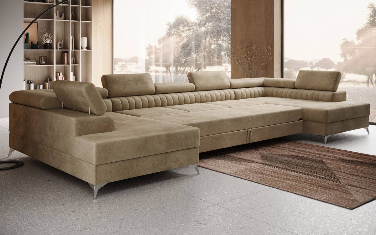 Designer Sofa Aurea U XXL with Sleeping and Folding Function in Velvet