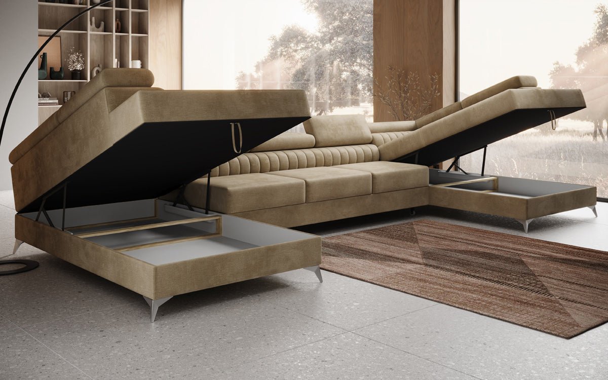 Designer Sofa Aurea U XXL with Sleeping and Folding Function in Velvet