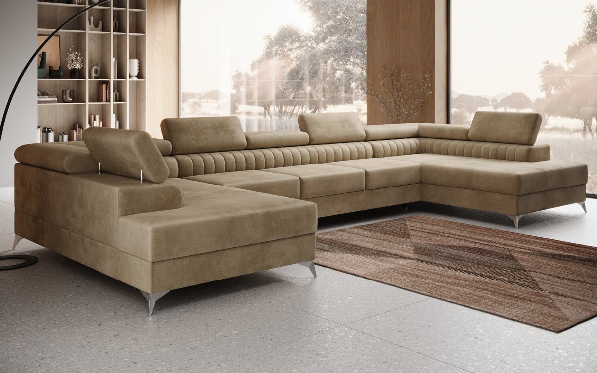 Designer Sofa Aurea U XXL with Sleeping and Folding Function in Velvet