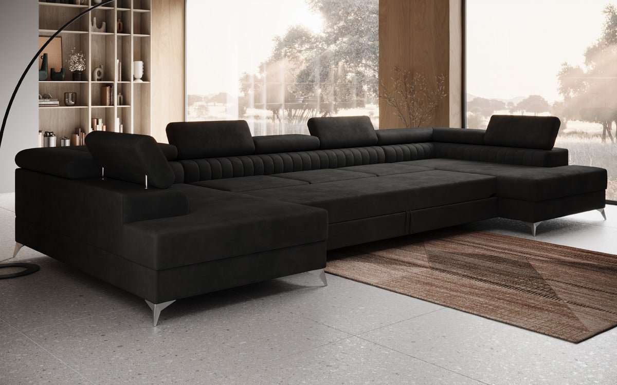 Designer Sofa Aurea U XXL with Sleeping and Folding Function in Velvet