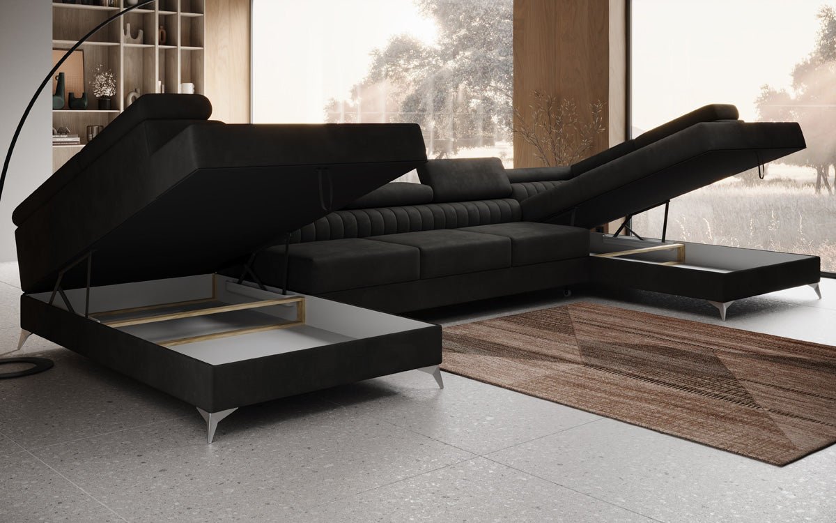Designer Sofa Aurea U XXL with Sleeping and Folding Function in Velvet