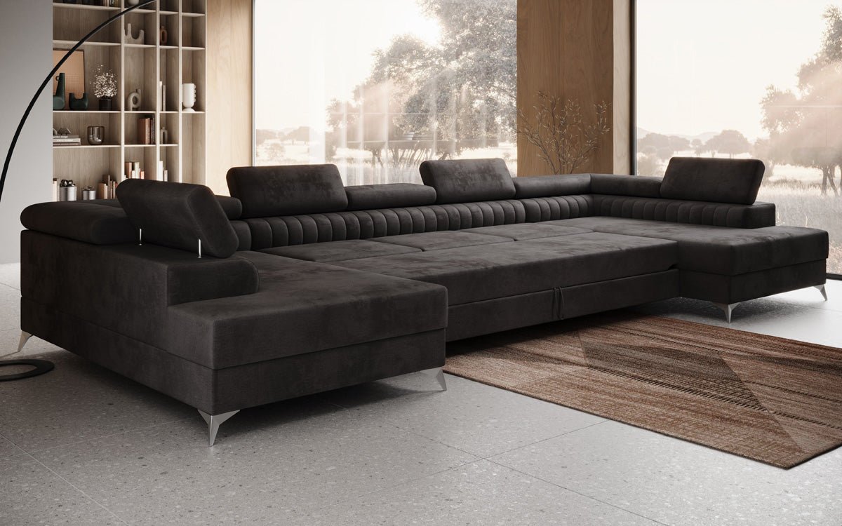 Designer Sofa Aurea U XXL with Sleeping and Folding Function in Velvet