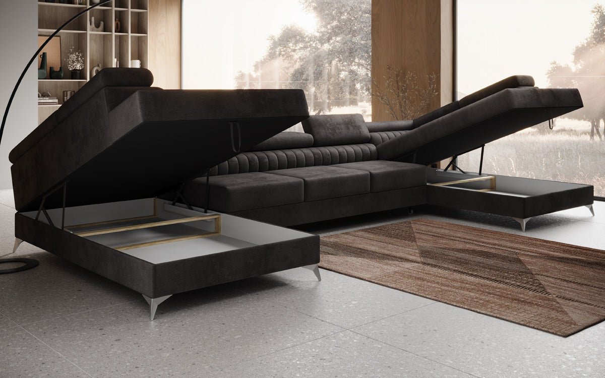 Designer Sofa Aurea U XXL with Sleeping and Folding Function in Velvet