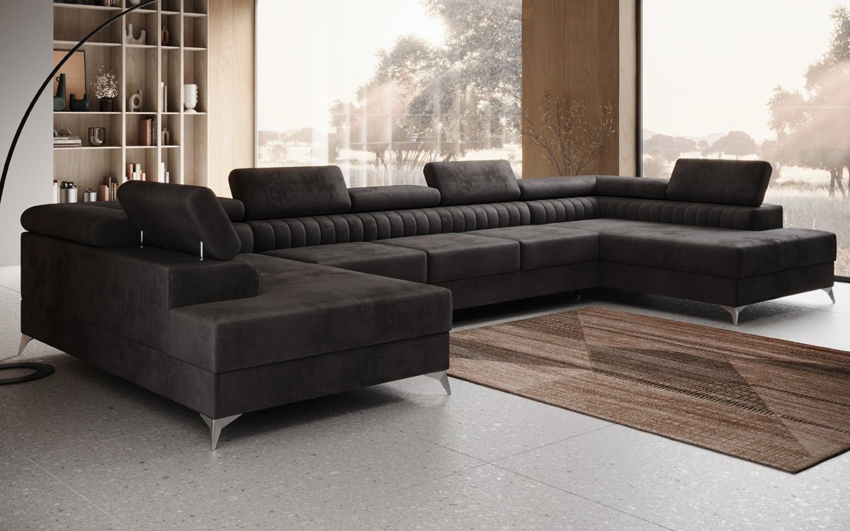 Designer Sofa Aurea U XXL with Sleeping and Folding Function in Velvet