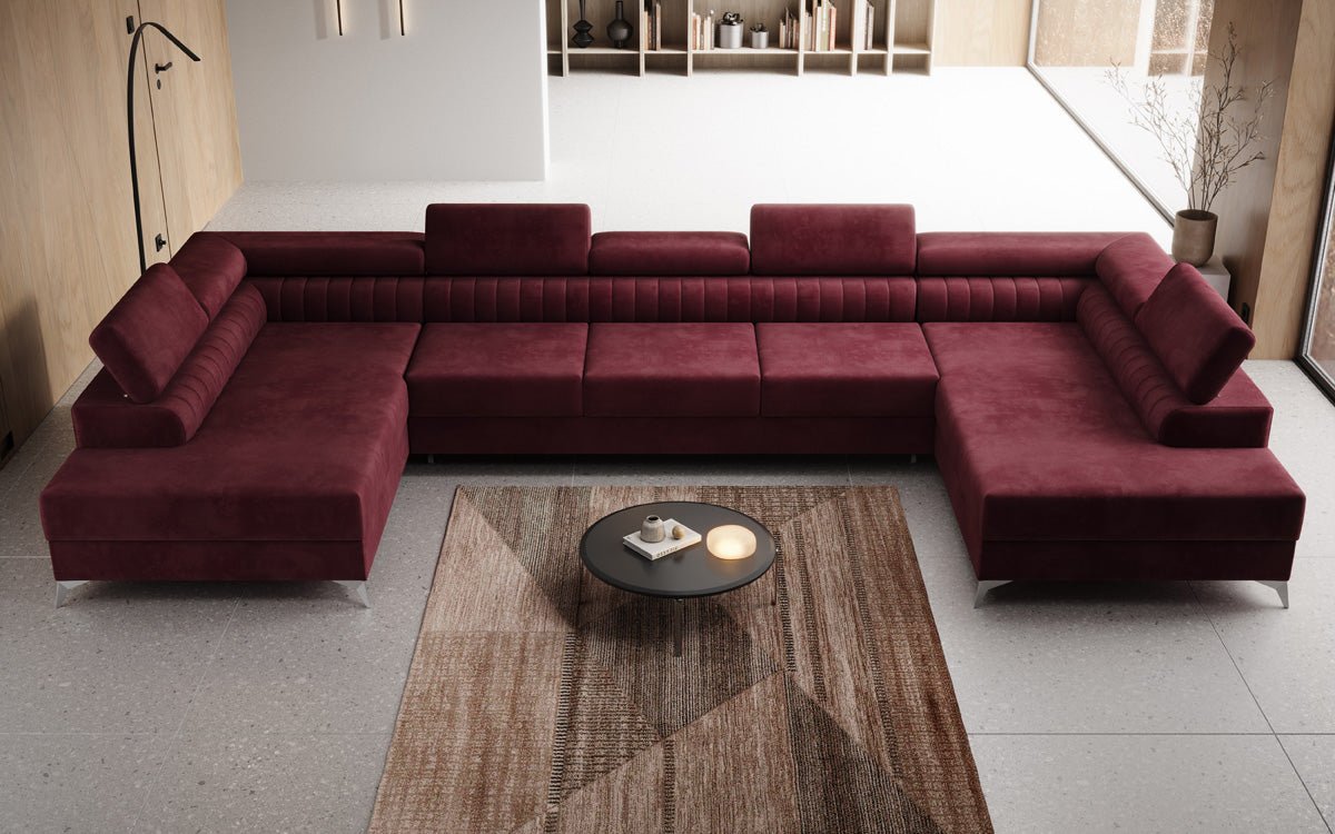 Designer Sofa Aurea U XXL with Sleeping and Folding Function in Velvet