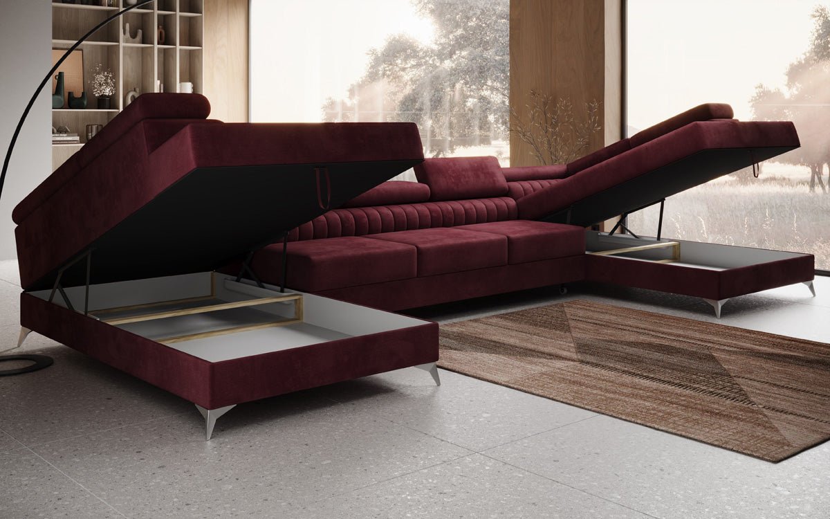 Designer Sofa Aurea U XXL with Sleeping and Folding Function in Velvet
