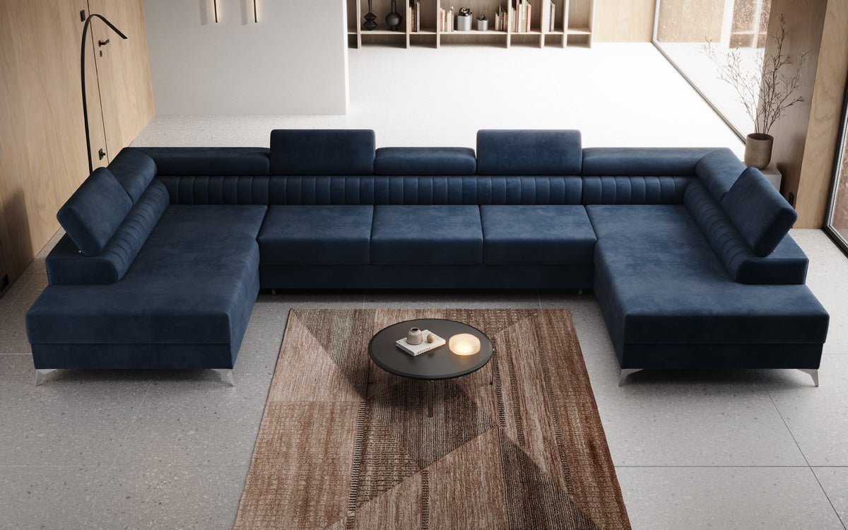 Designer Sofa Aurea U XXL with Sleeping and Folding Function in Velvet
