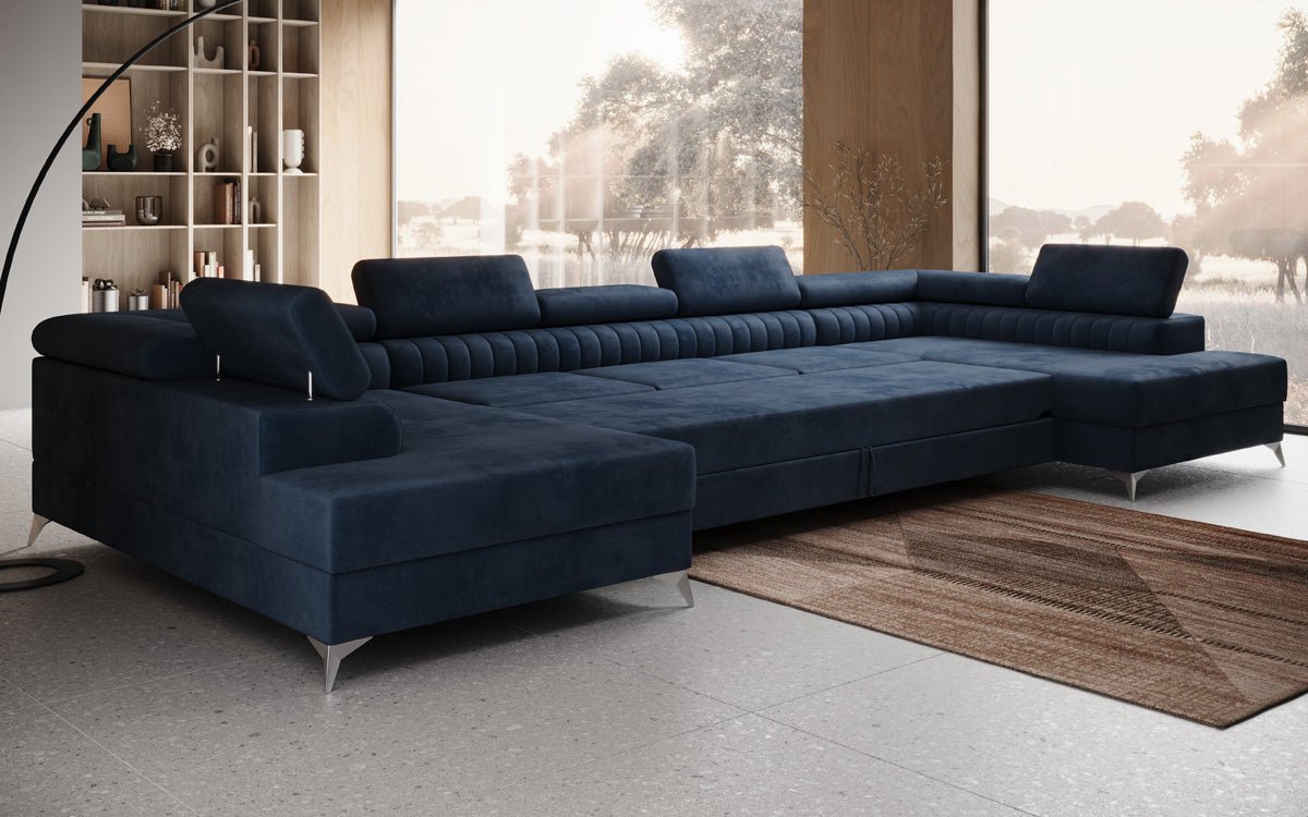 Designer Sofa Aurea U XXL with Sleeping and Folding Function in Velvet