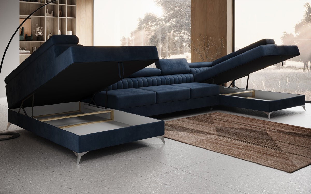 Designer Sofa Aurea U XXL with Sleeping and Folding Function in Velvet