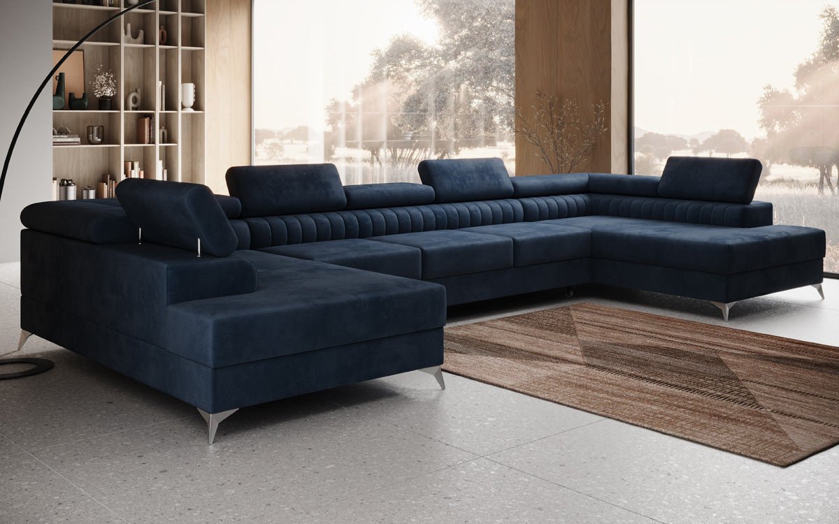 Designer Sofa Aurea U XXL with Sleeping and Folding Function in Velvet