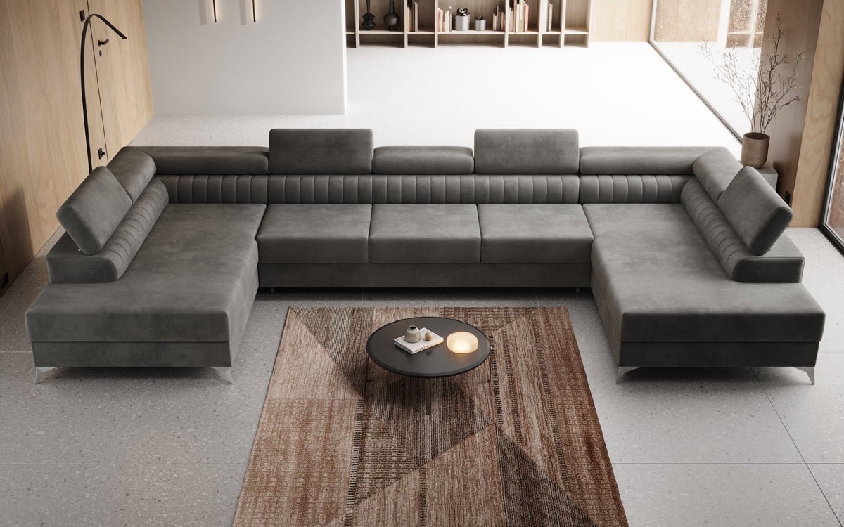 Designer Sofa Aurea U XXL with Sleeping and Folding Function in Velvet