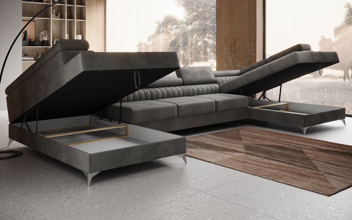 Designer Sofa Aurea U XXL with Sleeping and Folding Function in Velvet