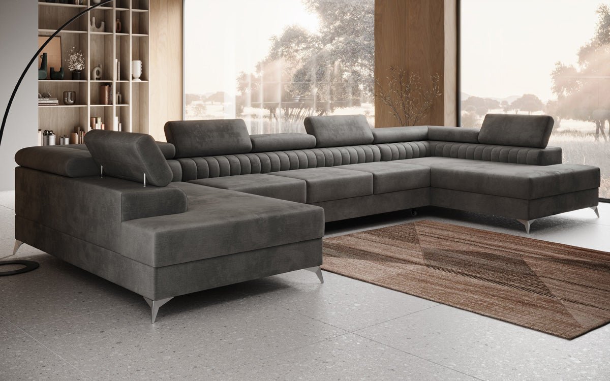 Designer Sofa Aurea U XXL with Sleeping and Folding Function in Velvet