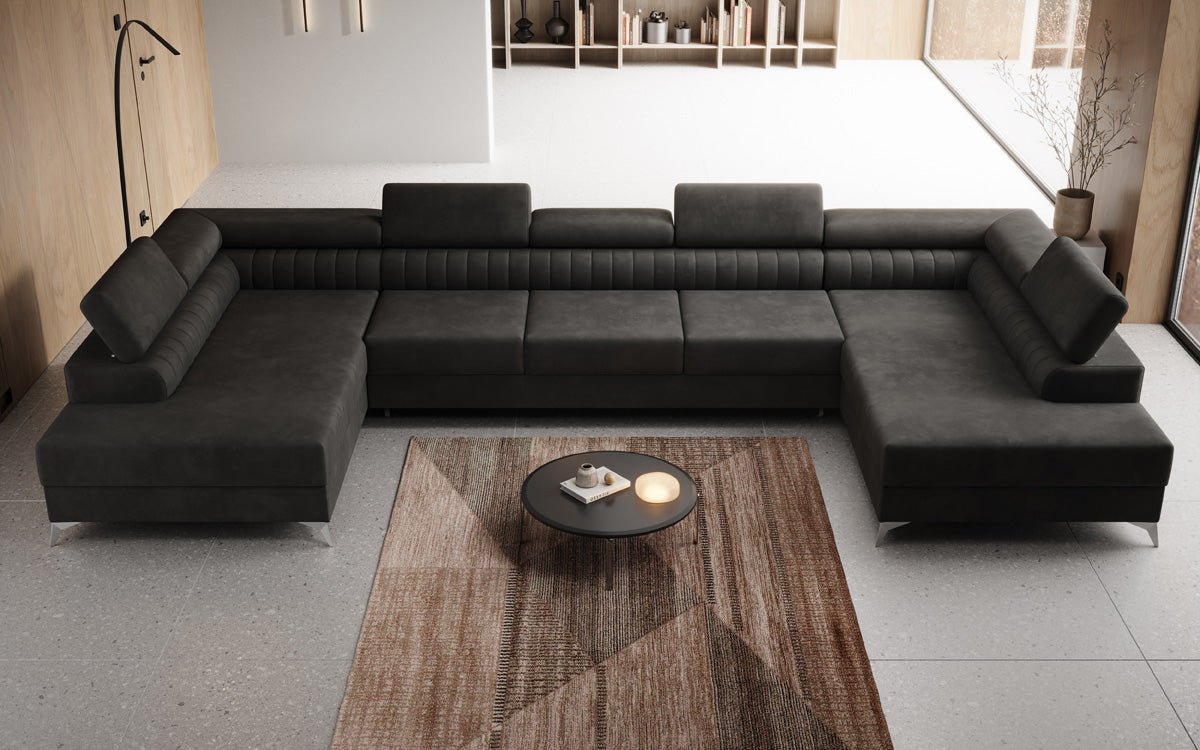 Designer Sofa Aurea U XXL with Sleeping and Folding Function in Velvet