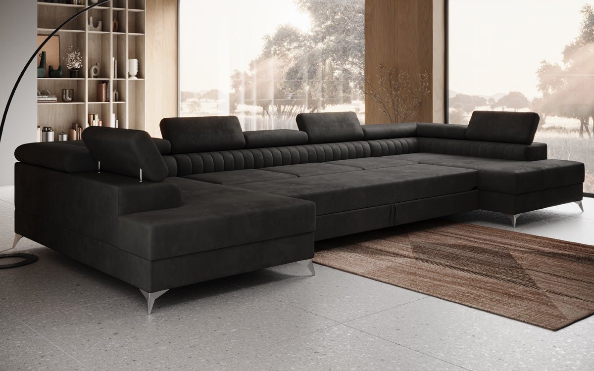 Designer Sofa Aurea U XXL with Sleeping and Folding Function in Velvet