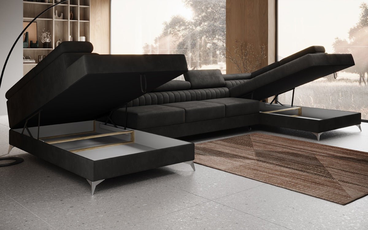 Designer Sofa Aurea U XXL with Sleeping and Folding Function in Velvet