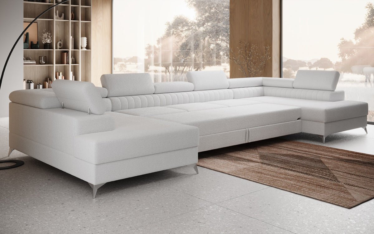 Designer Sofa Aurea U XXL with Sleeping and Folding Function in Bouclé