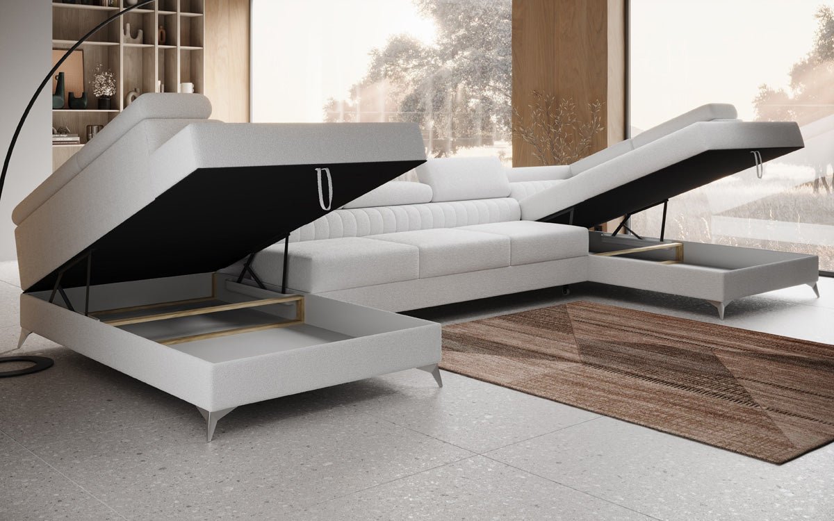 Designer Sofa Aurea U XXL with Sleeping and Folding Function in Bouclé