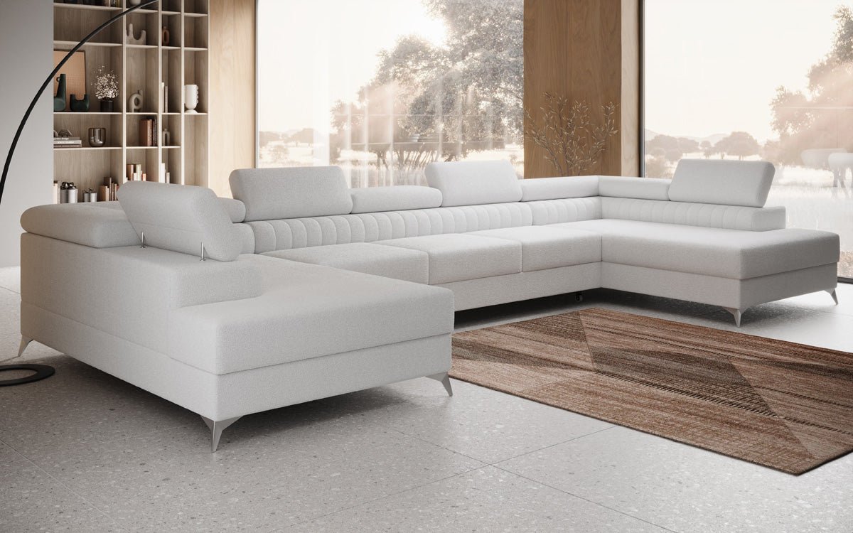 Designer Sofa Aurea U XXL with Sleeping and Folding Function in Bouclé