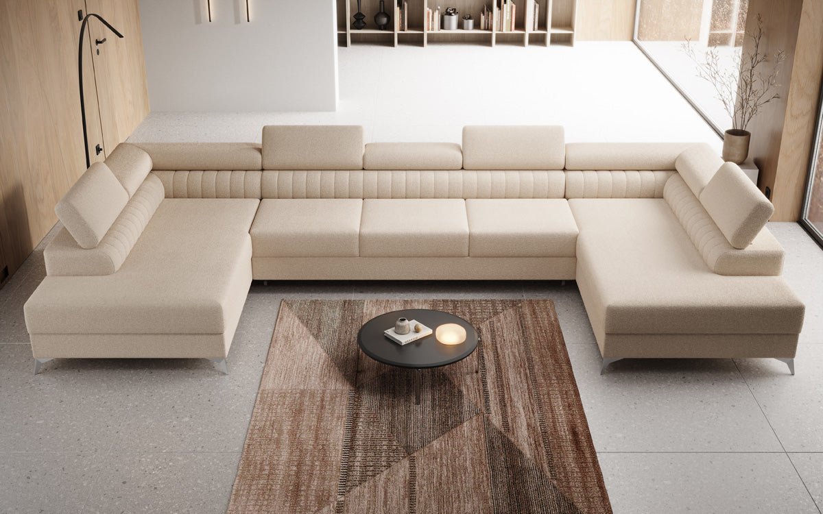 Designer Sofa Aurea U XXL with Sleeping and Folding Function in Bouclé