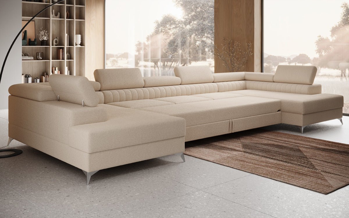 Designer Sofa Aurea U XXL with Sleeping and Folding Function in Bouclé