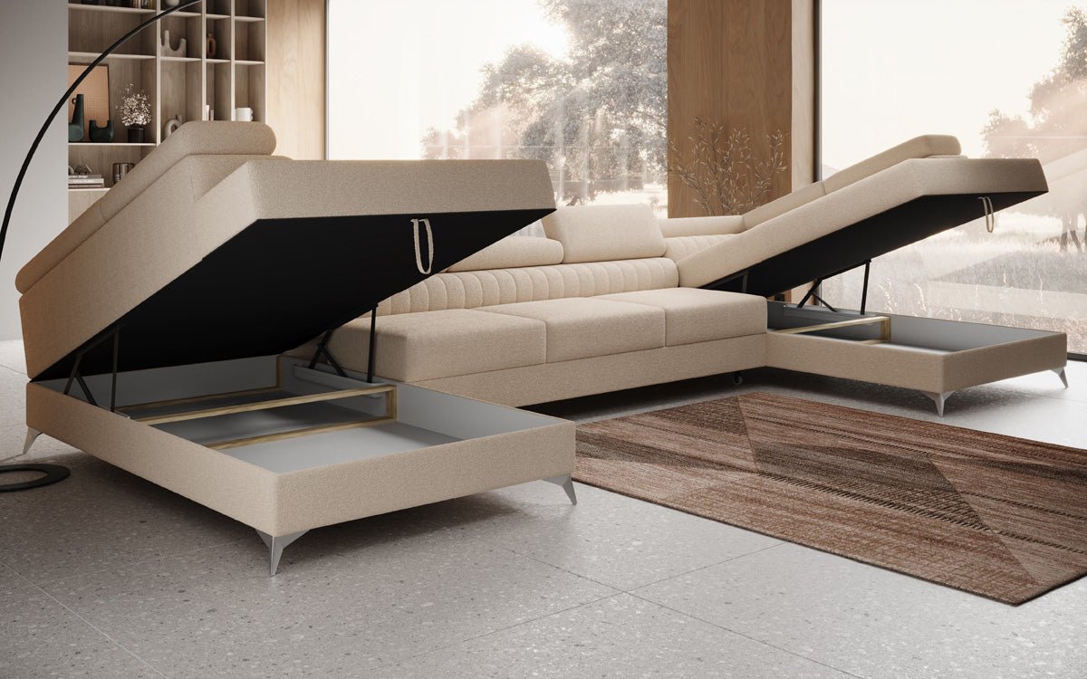 Designer Sofa Aurea U XXL with Sleeping and Folding Function in Bouclé