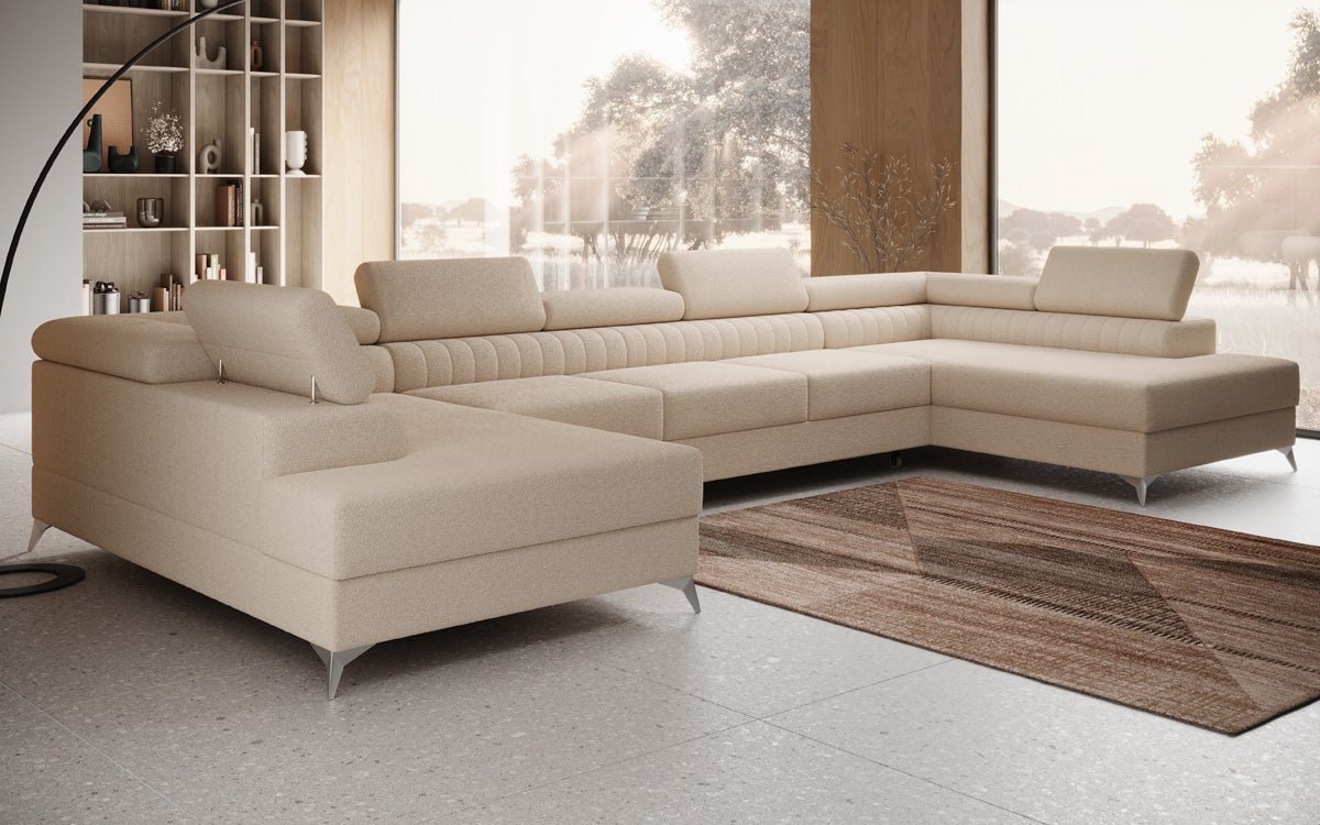 Designer Sofa Aurea U XXL with Sleeping and Folding Function in Bouclé