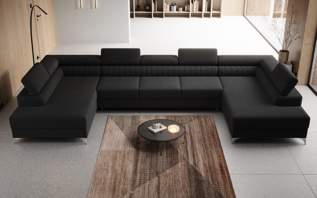 Designer Sofa Aurea U XXL with Sleeping and Folding Function in Bouclé