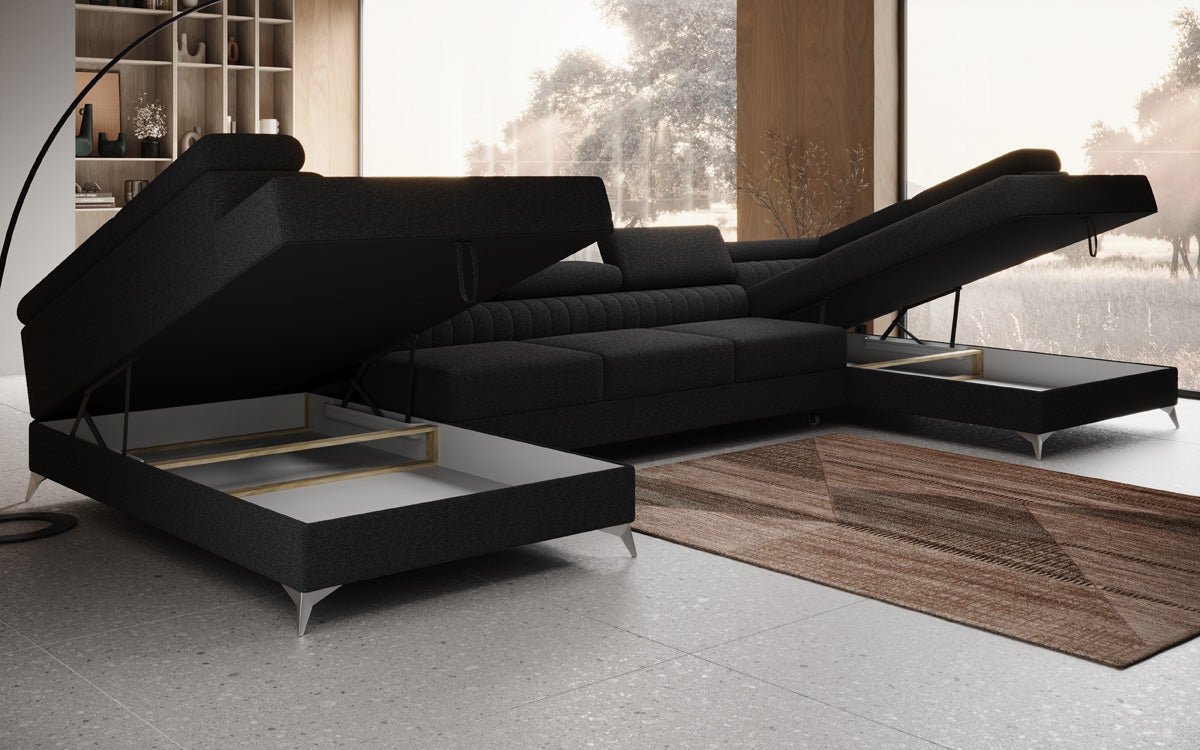 Designer Sofa Aurea U XXL with Sleeping and Folding Function in Bouclé