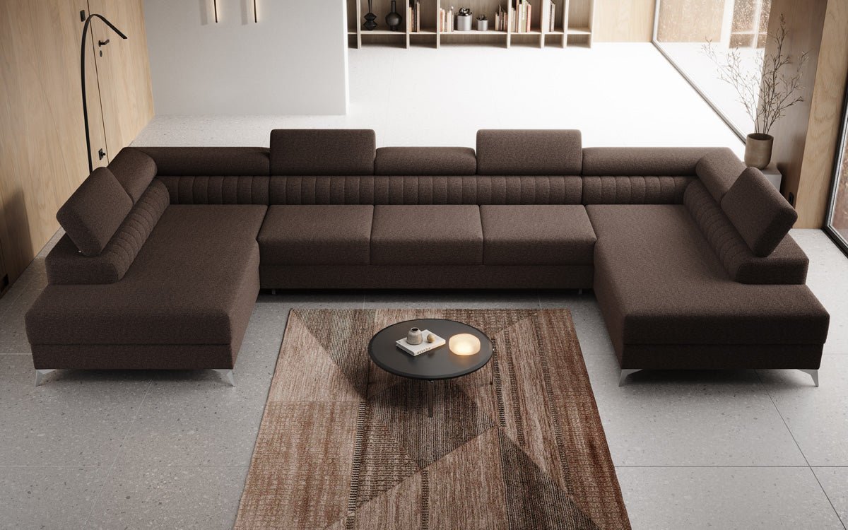 Designer Sofa Aurea U XXL with Sleeping and Folding Function in Bouclé