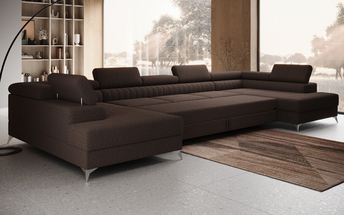 Designer Sofa Aurea U XXL with Sleeping and Folding Function in Bouclé